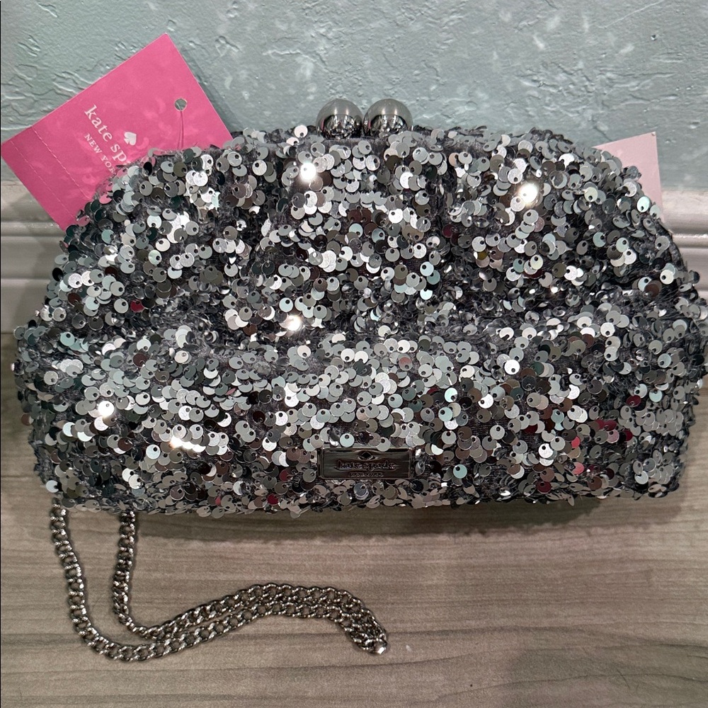 Kate Spade Glittering Silver Sequin Wristlet